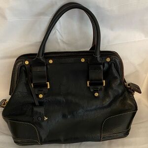 Ellen Tracy black leather Doc bag w/ lock and key